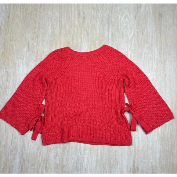 Project Naadam Coral Pink Open Knit Bell Sleeve Tied Bow Pullover Sweater Small - Picture 6 of 15